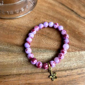 Hand Crafted Purple Red Persian Jade 8MM Bead Bracelet, 7"